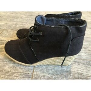 TOMS Desert Wedge Boots Women 9.5 Black Canvas Espadrille Lace Up Ankle Gender